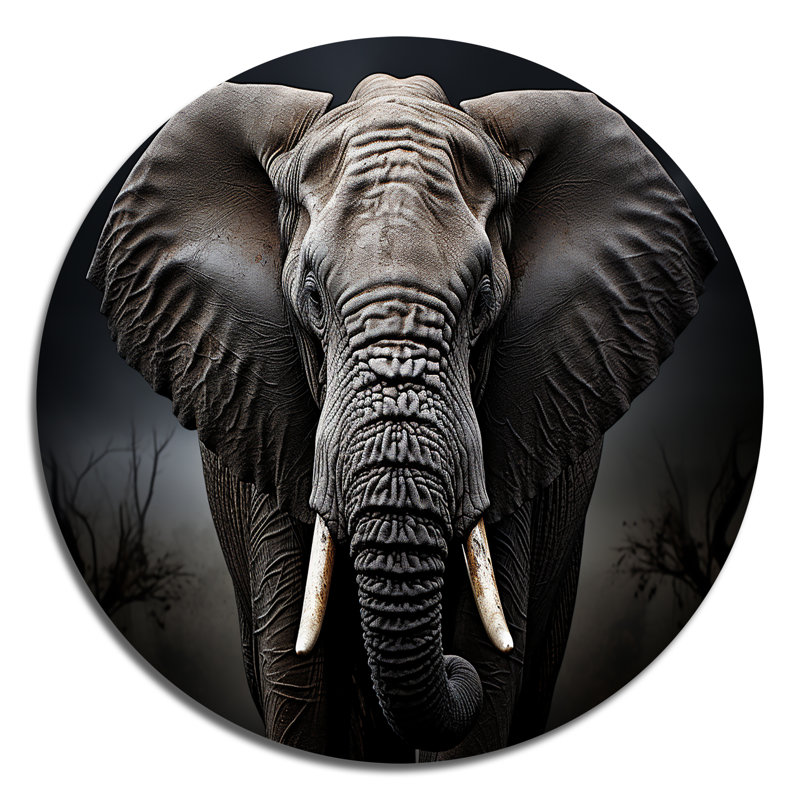 Éléphant Silent Majesty III - animaux, art en métal rond, H 16 po x l 16 po