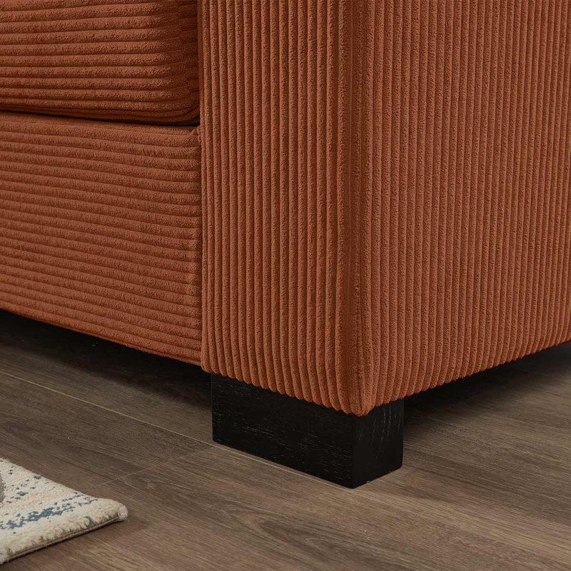 Canapé modulaire en velours côtelé 111 po avec méridienne 111 po, Brun-roux