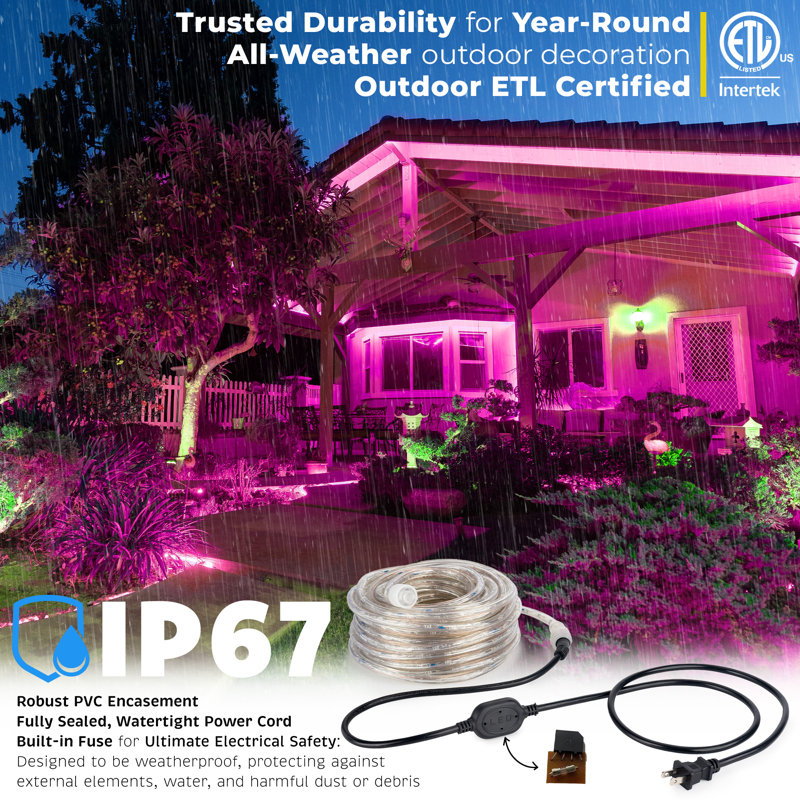 Cordon lumineux à DEL, Rose, H 0,375 po x l 120 po x P 0,375 po, 108