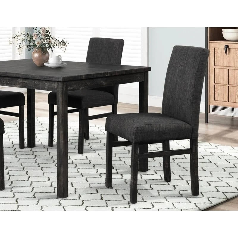 Table de salle à manger en bois de 48 pouces avec 4 chaises d'appoint rembourrées, finition gris anthracite, design transitionnel Mid-Century, 5 pièces d'ingénierie: table rectangulaire de 48 po, tissu gris anthracite, dossier uni, sièges
