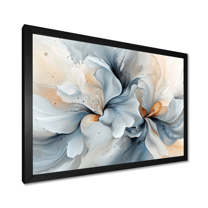 «Delicate Flower Petals In Motion I», art abstrait sur toile, fleurs abstraites, H 24 po x l 32 po, Noir