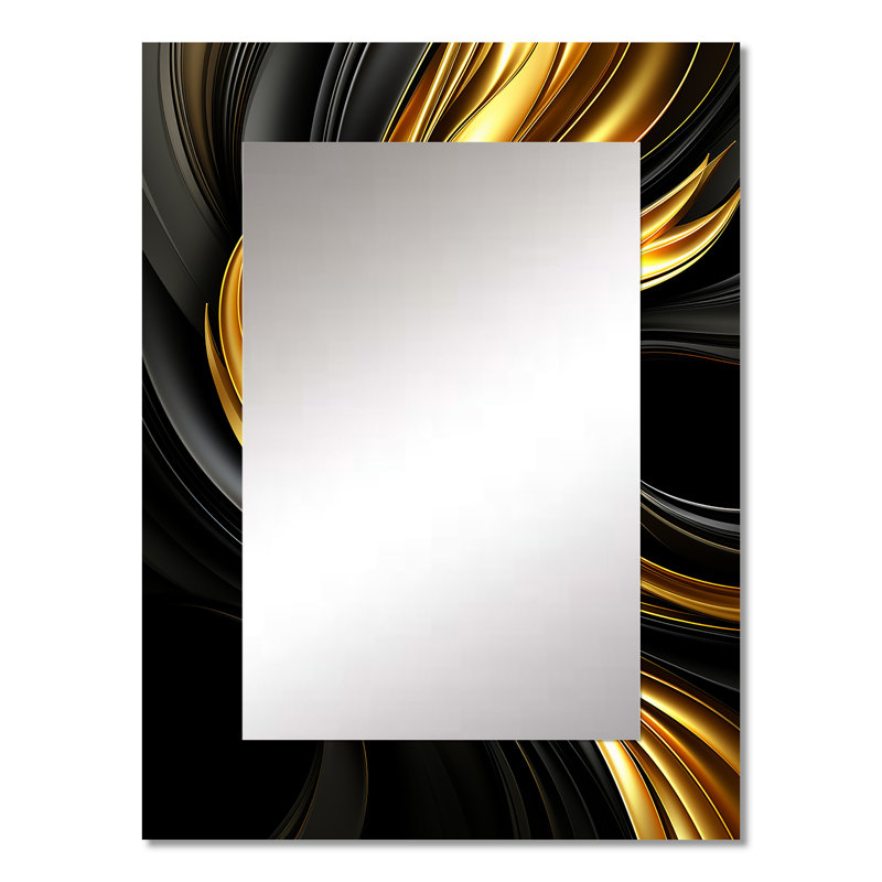 Abstract Liquid Gold And Black Swirl - Abstract Spirals Mirror, Gold Decorative Wall Mirror, Printed Metal Art, 32" x 24"