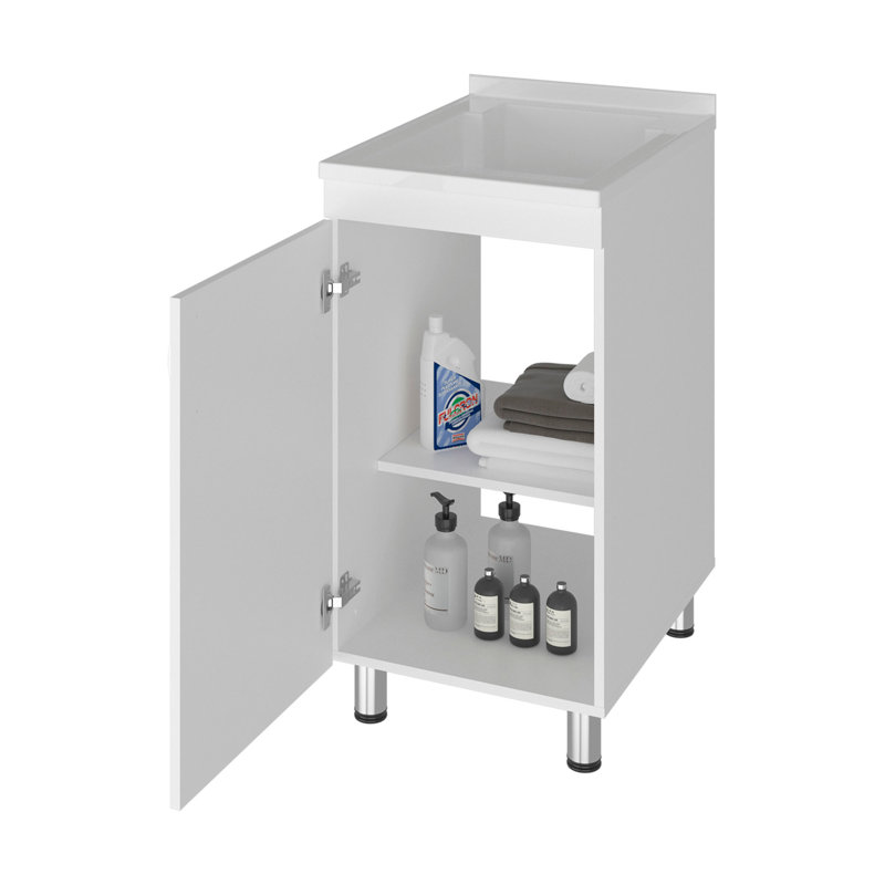 Baignoire utilitaire autoportante avec 1 porte, 2 tablettes et 4 pieds Mylo, blanc
