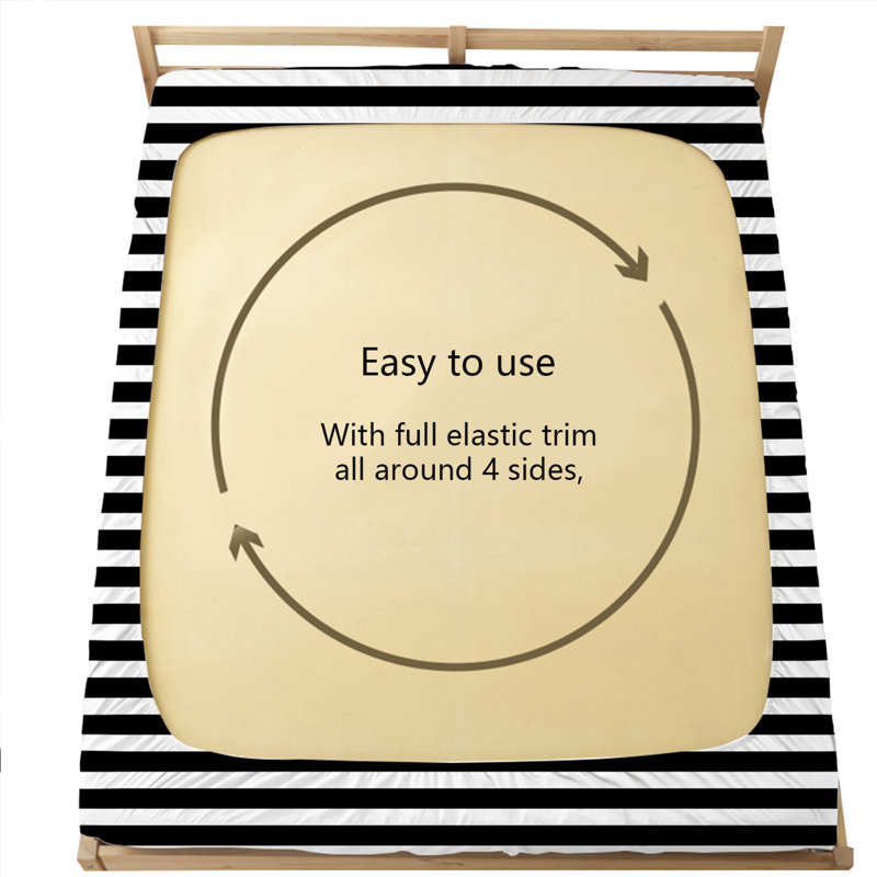 Twin Black and White Striped Microfiber Deep Pocket Fitted Sheet