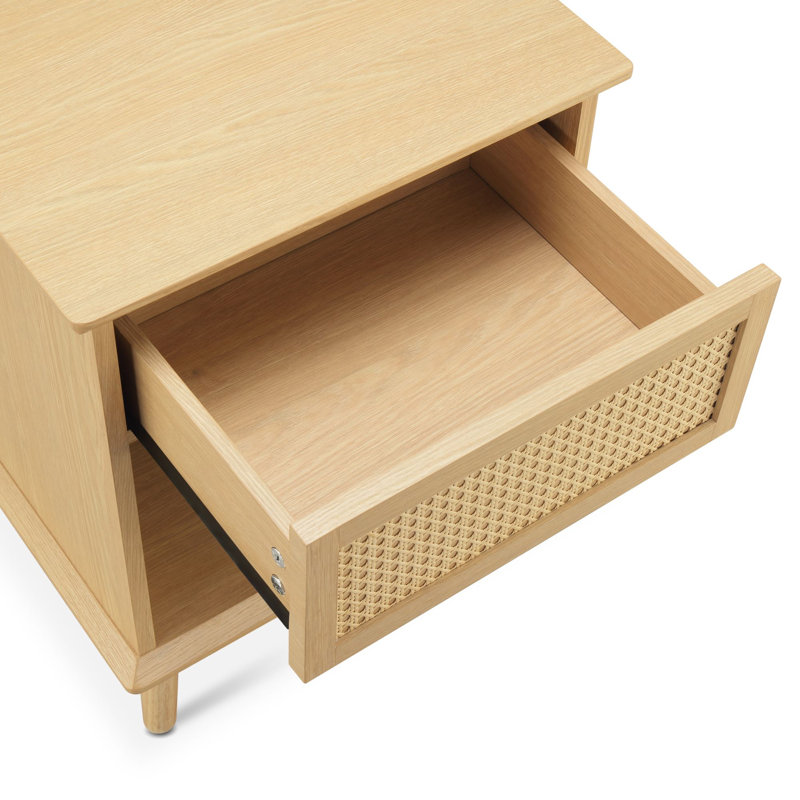 Table de bout avec table de chevet et tiroir en rotin avec station de charge intégrée et lumière DEL pour le salon de la chambre à coucher 