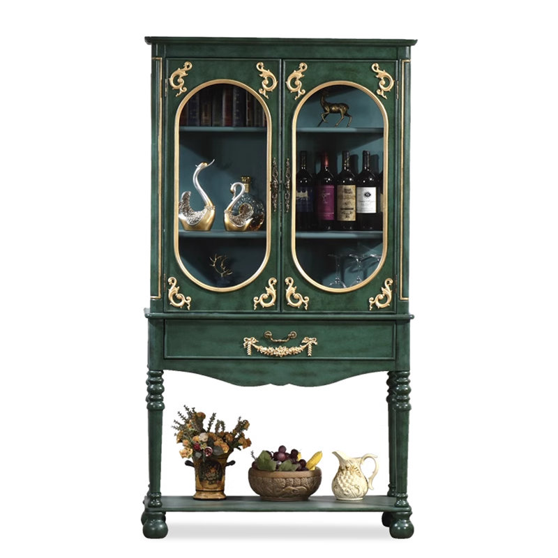 Vitrines vertes en bois massif et verre