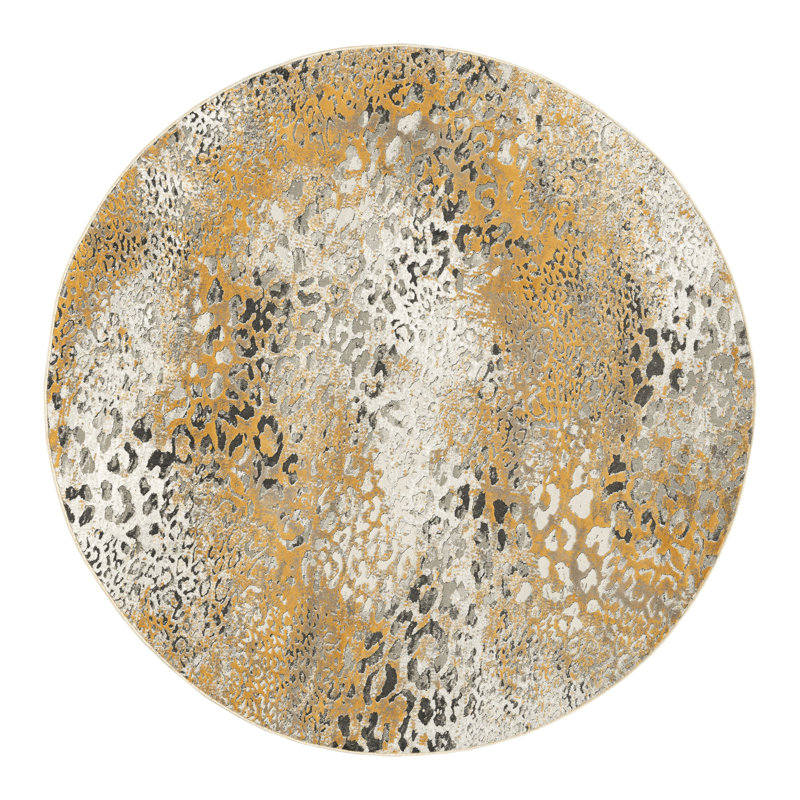 Tapis doré brossé Serengeti Leopard Melange, Rond 6 pi 7 po