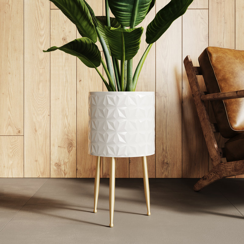 Zoe Glam Indoor Metal Pot Planter With 3-Leg Metal Base, 20" H x 10.5" W x 10.5" D
