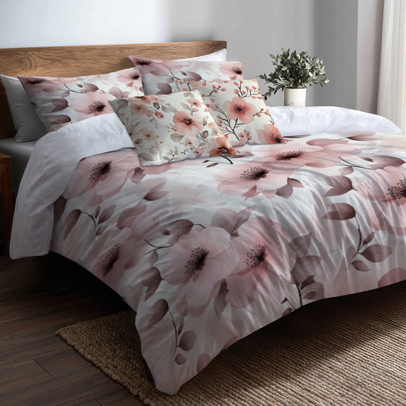 Ensemble d'édredon floral 6 pièces, Édredon de grande taille et 5 pièces supplément