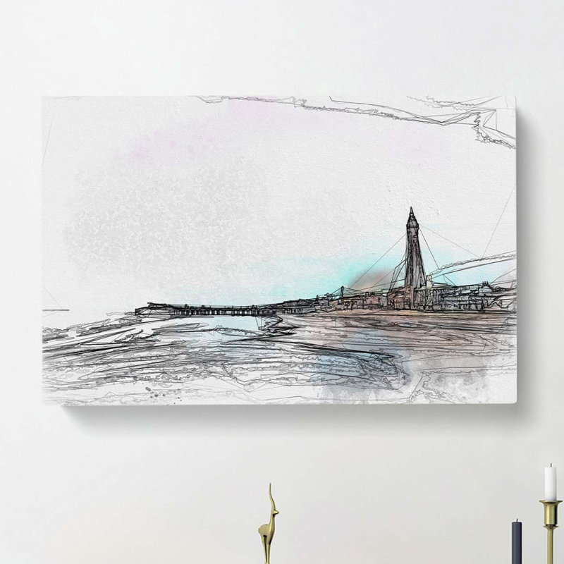 Blackpool Tower & Beach in Abstract - Wrapped Canvas, 60cm H x 91cm W x 3cm D