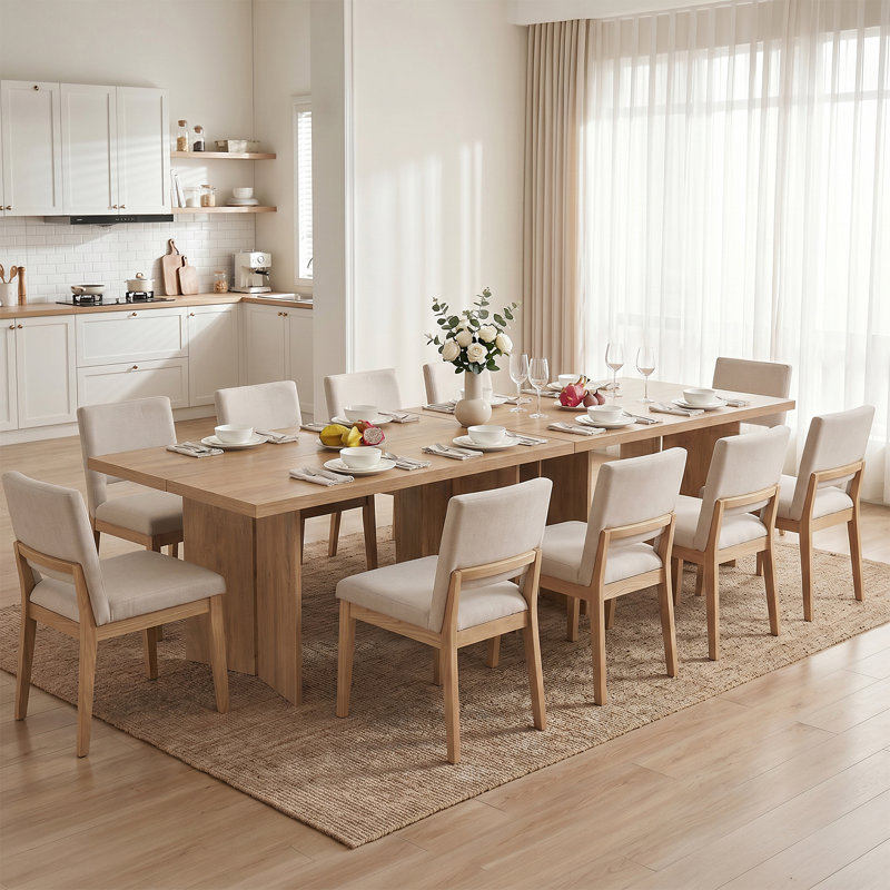 Table à manger rectangulaire en bois Alyria 70,87 po pour 8 personnes, H 29,5 po x l 70,87 po x P 31,5 po, Marron clair