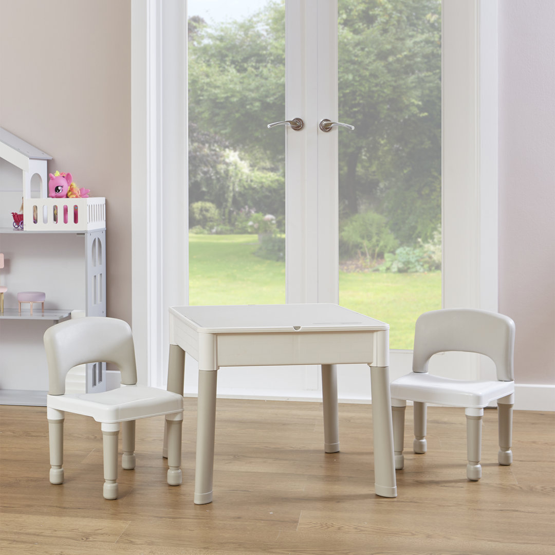 Kids 5-in-1 Grey Activity Table and Two Chairs Set