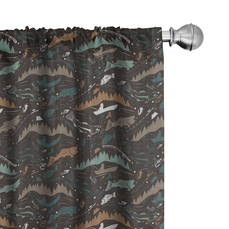 Fishing Semi-Sheer Rod Pocket Curtain Panels, 28" x 63"