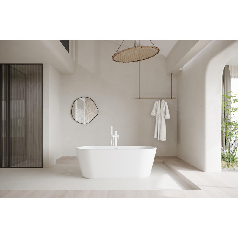 Rouidate 65'' x 28.3'' Soaking Acrylic Bathtub, Polished White