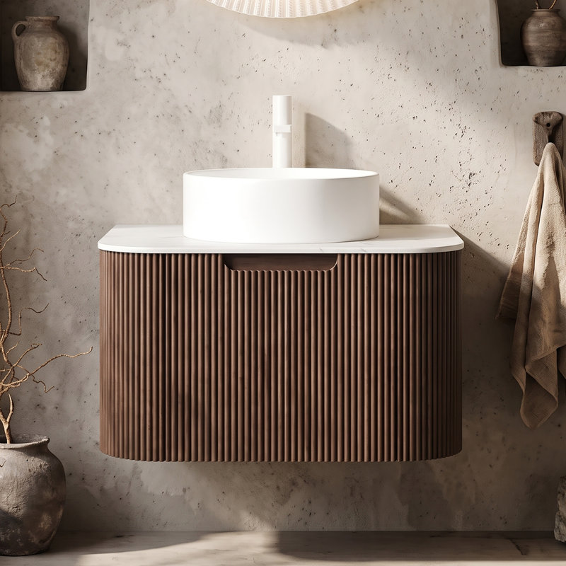 Meuble-lavabo mural 24 po avec comptoir en marbre, Noyer