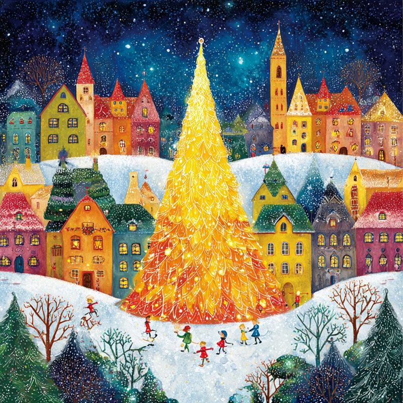 Art mural sur toile Radiant Village Tree, H 12 po x l 12 po