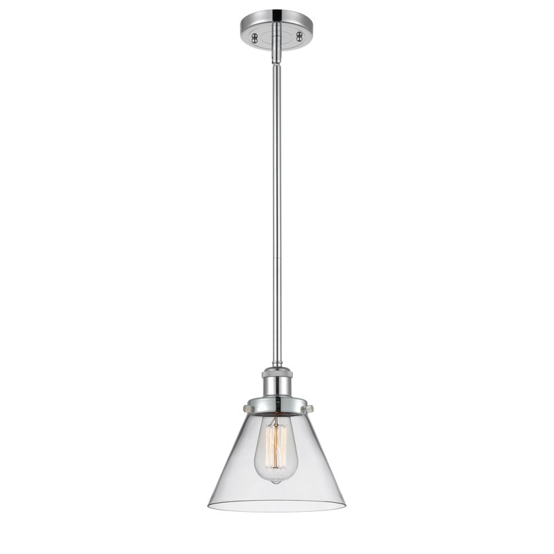 Mini-luminaire suspendu à tige 1 lumière 8 po Ballston Urban Cone, Transparent, Chrome poli, Ampoule non incluse