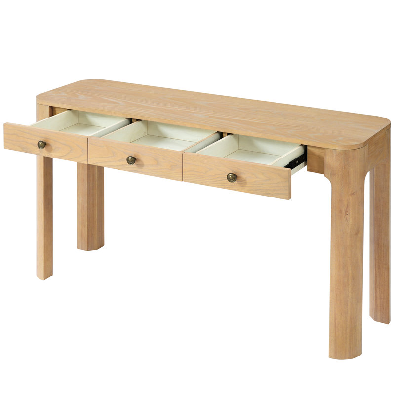 Console rustique en chêne avec 3 tiroirs, coins courbés, plateau de table de 150 lb, salon et couloir idéal
