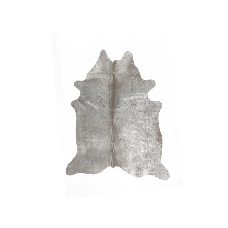 Tapis en cuir de vache véritable gris et argent 5 pi x 7 pi noué à la main