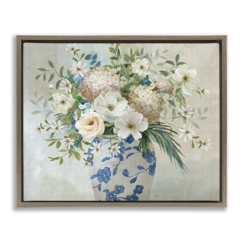 Art mural classique sur toile en forme de vase fleuri classique, design par Nan, H 25 po x l 31 po