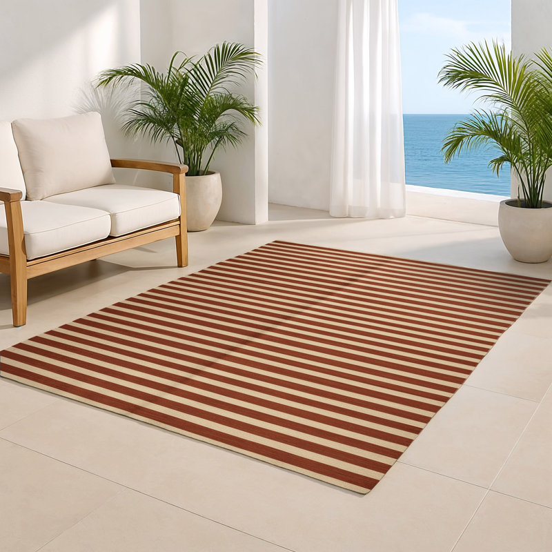 Tapis intérieur / extérieur brun HorizontalStripes, Rectangle 9 pi x 12 pi