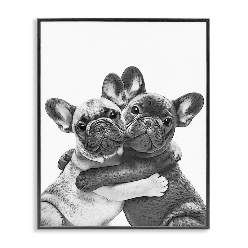 Paire de chiens étreints, art de la giclée par Annalisa Latella, Giclée encadrée noir minuit, H 14 po x l 11 po