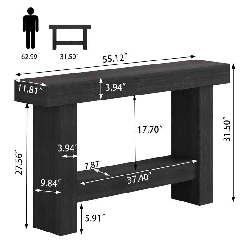 Modern 55"Narrow Console Table，Wooden Sofa Table Entryway Table, Black