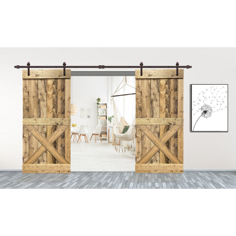 Calhome 84 in. H Barn Door with Barn Door Hardware, 36'' x 84'', Weather Oak