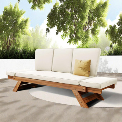 Méridienne d'extérieur réglable en bois avec méridienne et coussins pour petits espaces
