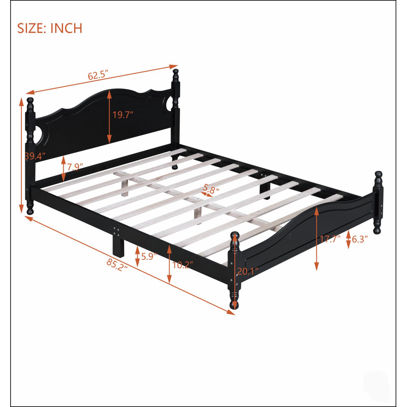 Cadre de lit plateforme en bois de style rétro avec sommier à lattes en bois durable et design classique pour un sommeil confortable