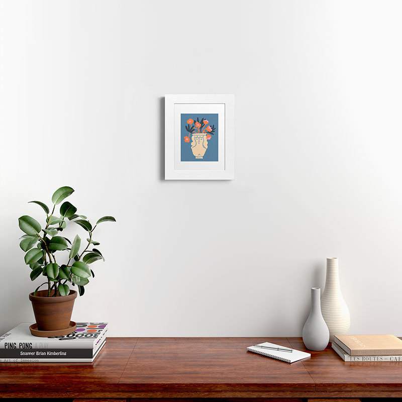 Impression sur vase Tasiania, H 14 po x l 11 po x P 1,5 po, Reproduction encadrée avec passe-partout, Blanc