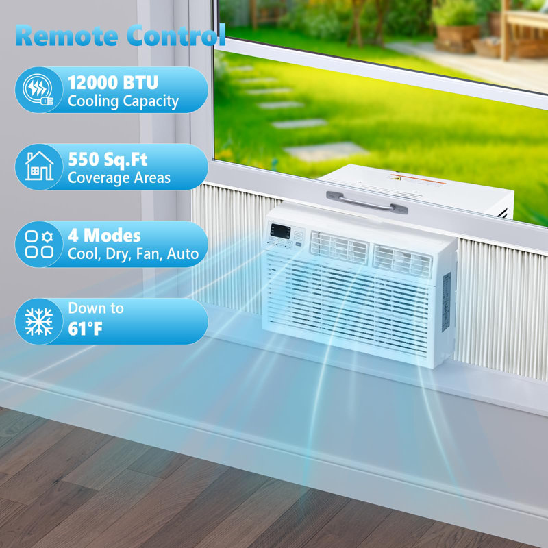 Window Air Conditioner,Cools 550 Sq.ft, 6-In-1 Modes, Remote, Easy Install & Energy Saving, White, 12000 BTUs