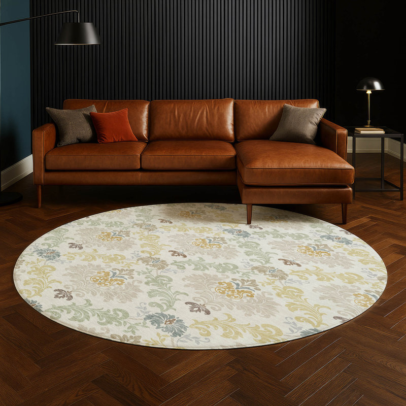 Machine Washable Indoor/Outdoor Chantille ACN2544 Damask Rug, Round 8', Ivory