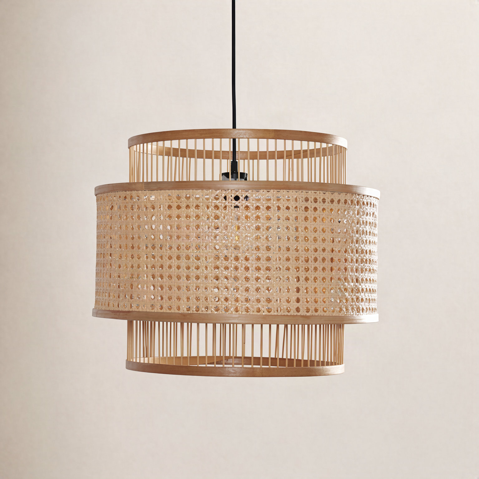 Hickerson Single Light Rattan Wood Dimmable Pendant