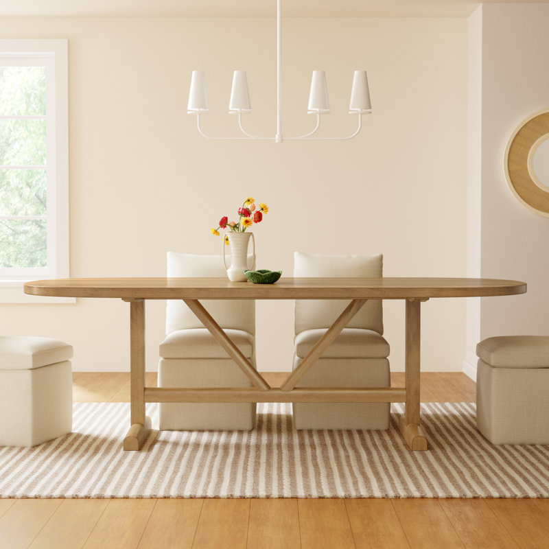 Rune Oval Solid Wood Dining Table, Light Brown, 42" W x 94" L