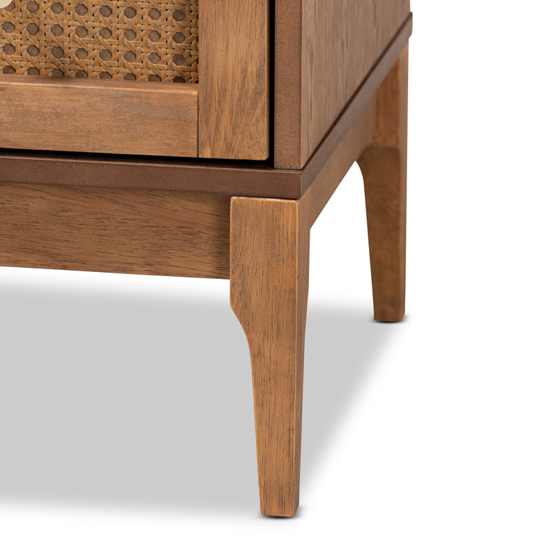 Walnut and Rattan Mid-Century 4-Drawer Chest