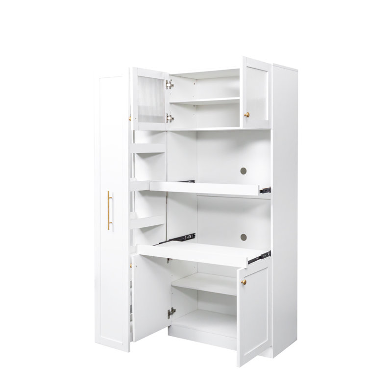 Armoire de rangement pour cuisine et salle à manger - 4 portes avec tablette coulissante multifonctionnelle blanche pour optimiser l'espace de rangement