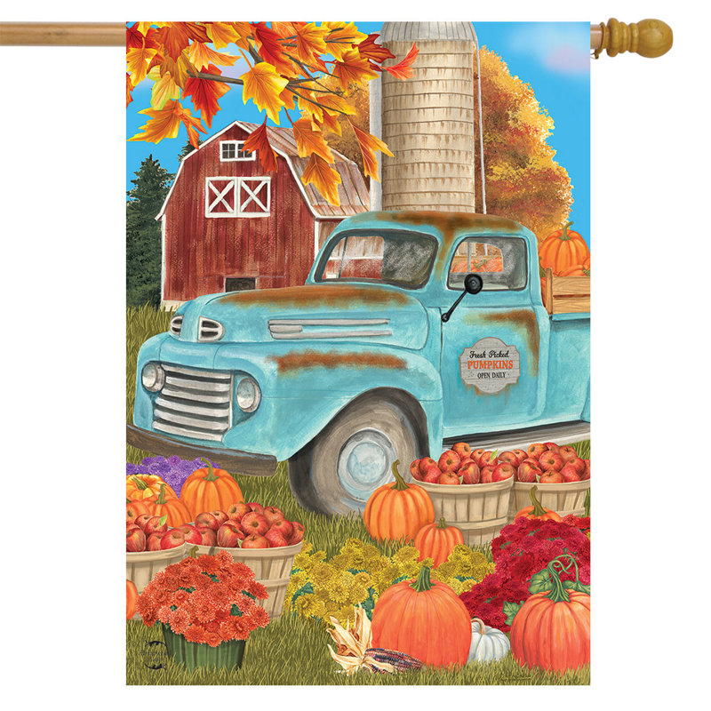 Drapeau de maison d'automne citrouilles fraîchement cueillies