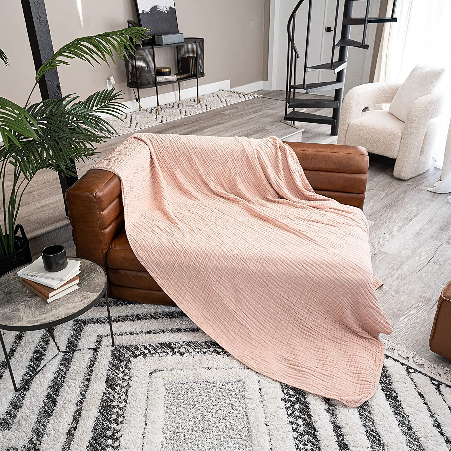 Karlina Cotton Muslin Throw Blanket, Queen, Blush