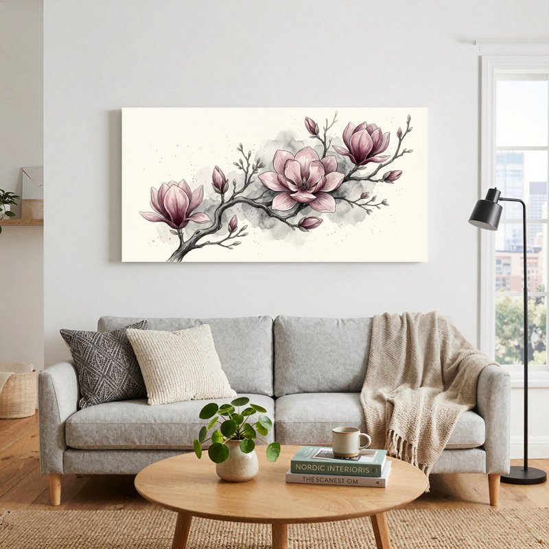 Ensemble de 1 tableau sur toile Branche de magnolia, L 40 po x H 20 po, Wrapped Canvas
