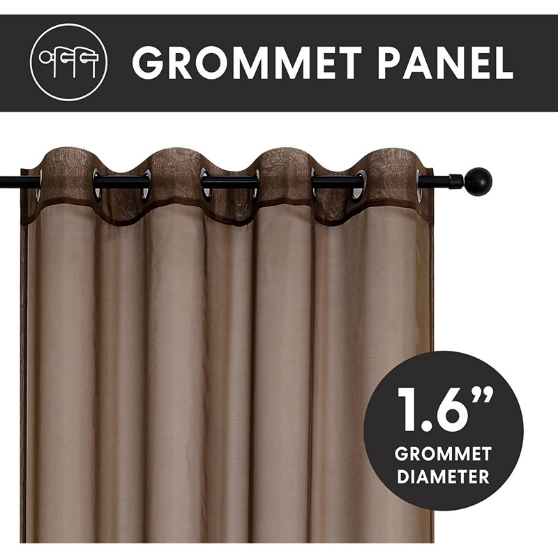  2 Piece Extra Long Lightweight Grommet Top Sheer Voile Window Curtain Panels - Assorted Colors, Brown