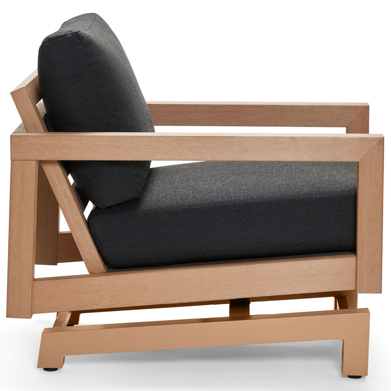 Sierra Outdoor Lounge Chair, Linen Sesame, Chestnut Brown