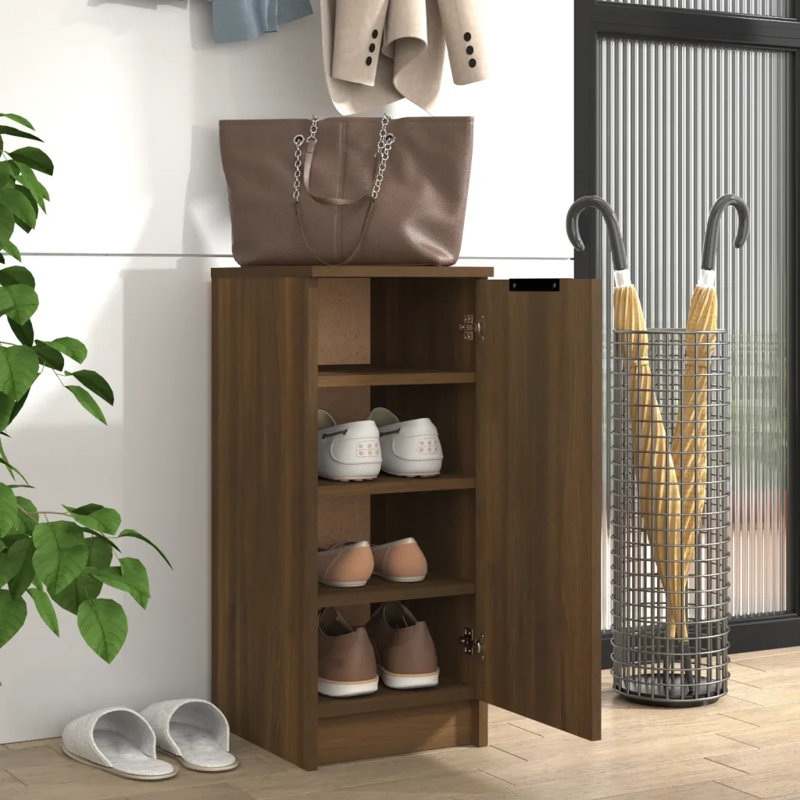4 Pair Shoe Storage, Brown Oak