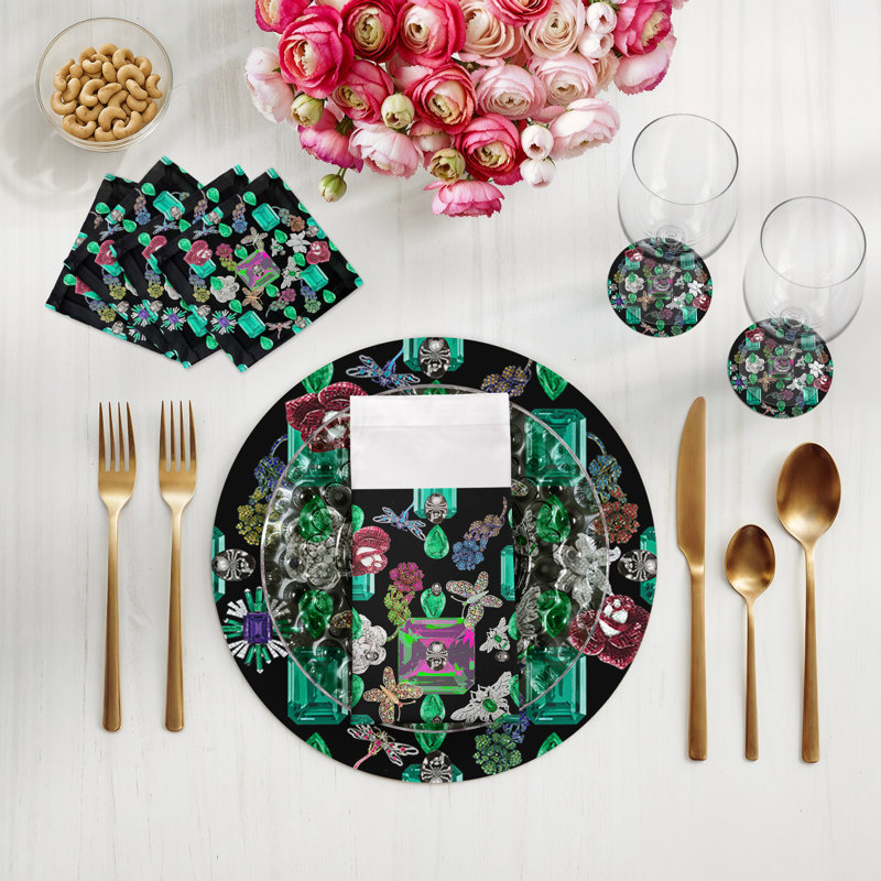 Serviettes de cocktail en satin de coton Emeralds Jewel Box, Noir