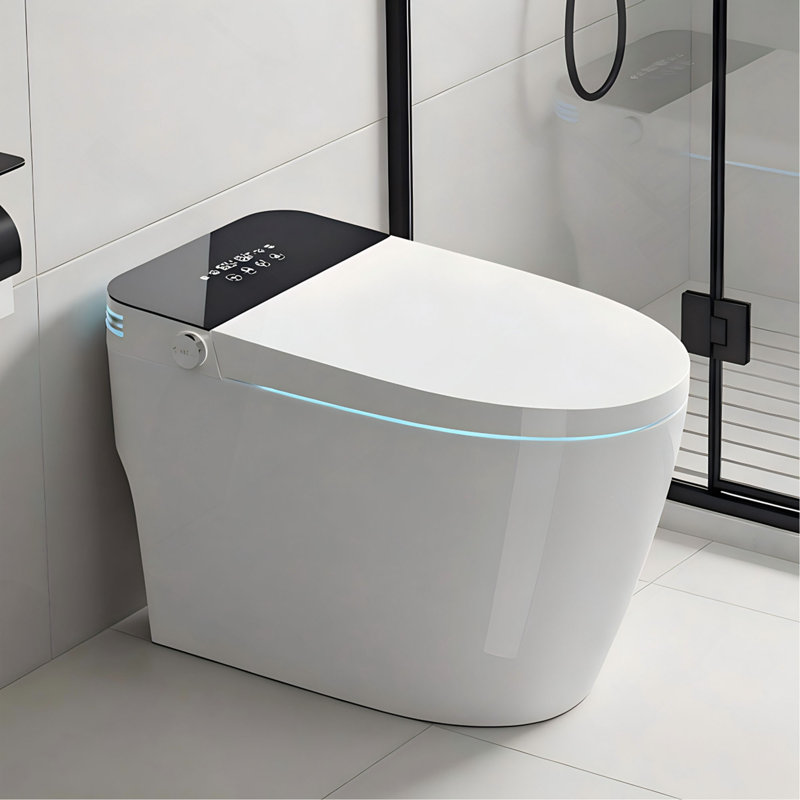 Tankless Smart Toilet With Bidet Built In, One-piece Bidet Toilet Seat, Auto Flush, Auto Open/Close,Heated Seat, Warm Water and Dry, Adjustable Temp,Remote Control Side Know