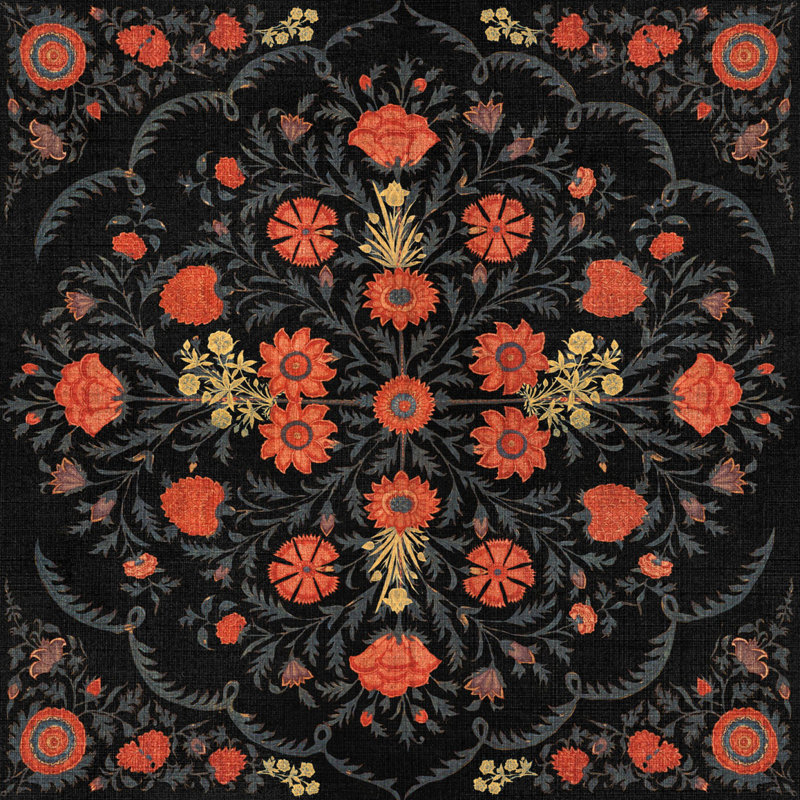 World Of Fabrics Floral Wallpaper Roll, Red/Gold/Black