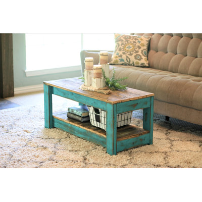 Table basse de 40 po en bois récupéré avec tablette | Table de cocktail rustique | Bois massif, entièrement assemblé
