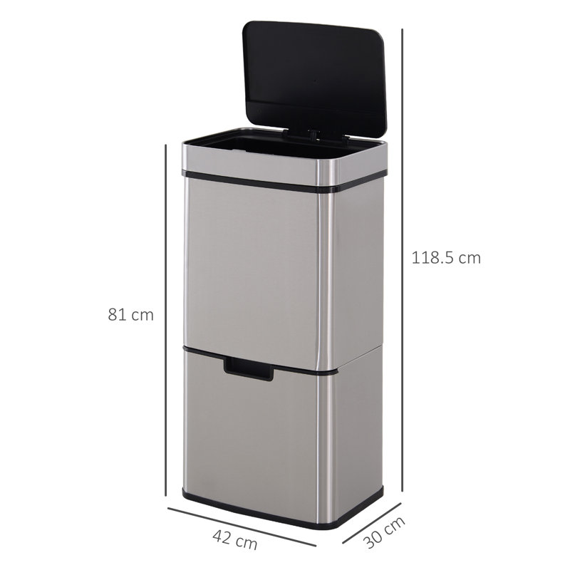 HOMCOM Motion Sensor Rubbish Bin, 3 Compartments Removable Lid Stainless Steel