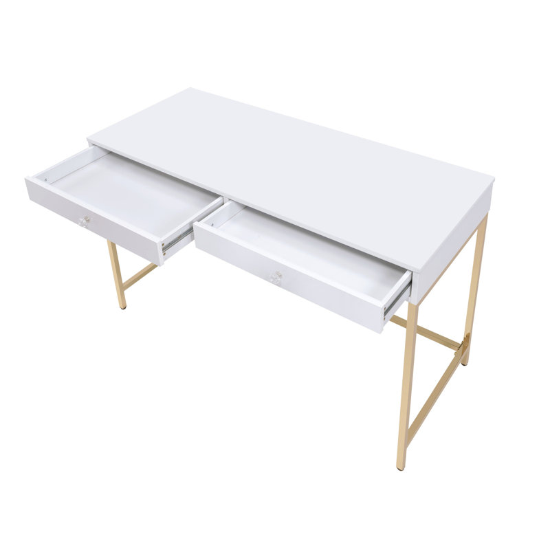 Bureau moderne blanc ultrabrillant avec 2 tiroirs pour un espace de travail de chambre à coucher