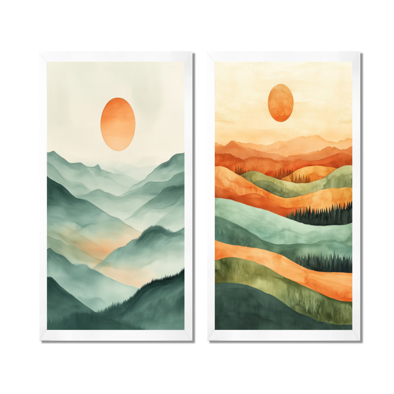 Coucher de soleil sur les collines ondulantes I - Ensemble de 2 tableaux muraux « Coucher de soleil », 40" H x 40" W
